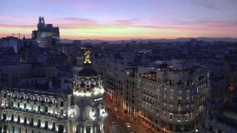Madrid Observation Deck Gran Via Metropolis Sunset Stock Footage 145333811