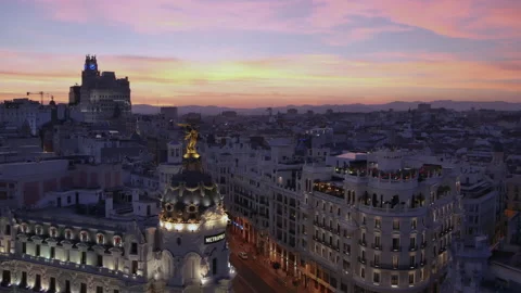 Madrid Observation Deck Gran Via Metropolis Sunset Stock Footage 145334005