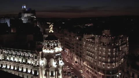 Madrid Observation Deck Gran Via Metropolis Sunset Stock Footage 145334074