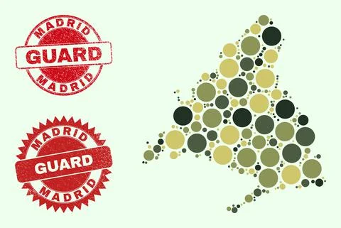 Madrid Province Map Collage with Camo Military Circle Items with Scratched Guard Stock Illustration
