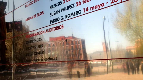Madrid reflection mirror crowd city people urban Stock Footage 729256