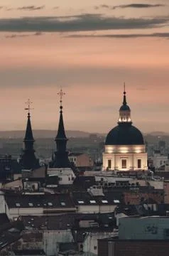 Madrid rooftop sunset view Stock Photos