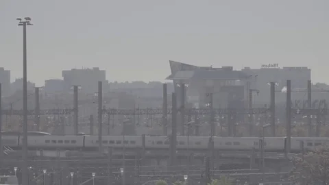 MADRID, SPAIN - DECAMBER 5 2017: train departs from Madrid Atocha is the larg Stock Footage 129763371