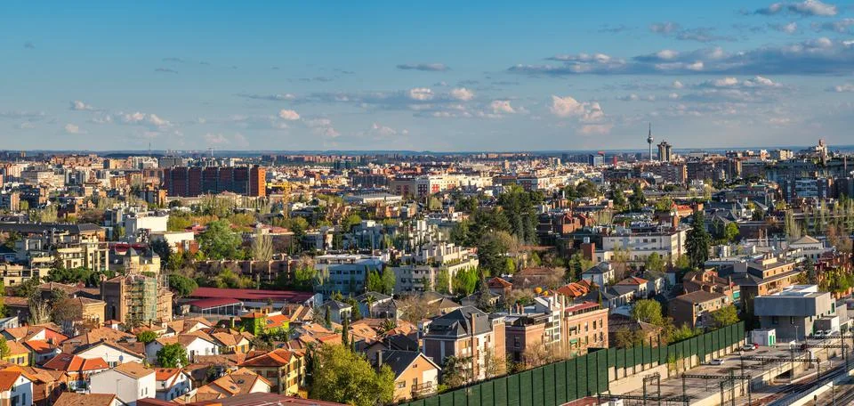 Madrid Spain, high angle view panorama city skyline at residential district Stock Photos