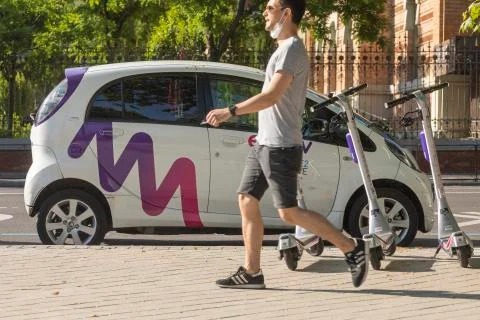 Madrid, Spain - June 02, 2020: Electric car of the shared system transport se Stock Photos