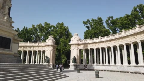 Madrid Spain Landscape Pan View of Retiro Park Alfonso XII Monument Vídeos de archivo 337936092