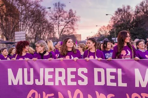 Madrid, Spain - march 08, 2017: feminist international women day march on 8m for Stock Photos