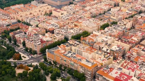 MADRID, SPAIN - OCTOBER 28, 2024: Aerial view of the vibrant cityscape featuring Video stock 290799372