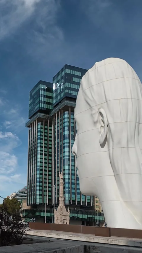 Madrid, Spain – October 28, 2025: Vertical view of Julia sculpture by  Plensa Stock Footage 342294228