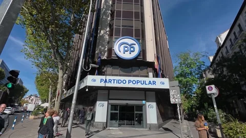 Madrid, Spain - October 28, 2025: Partido Popular headquarters in Madrid Stock Footage 342294233