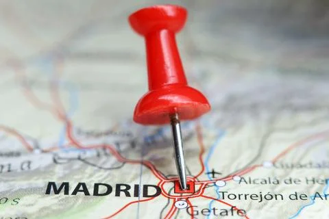 Madrid, Spain pin on map Stock Photos