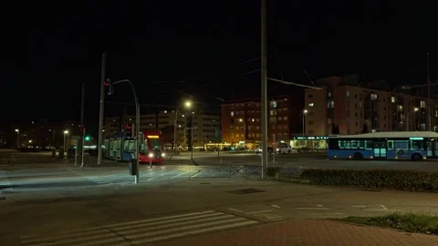 Madrid, Spain, Sanchinarro ML, 01-01-2025: Modern tram arriving at station Stock-Footage 299300596