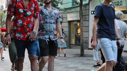 MADRID, SPAIN - SEPTEMBER 10: Timelapse view of people in the pedestrian zone on Stock Footage 100875229