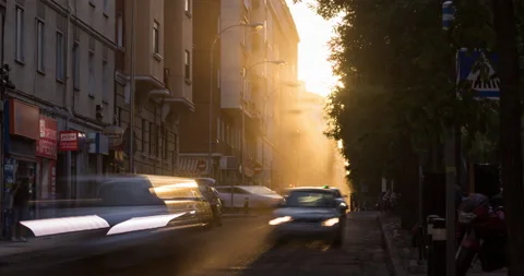 Madrid, Spain - September 8, 2020: Car and pollution in the Retiro district o Stock Footage 139044893
