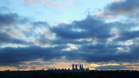 Madrid Spain time lapse 4K, city skyline timelapse from day to night Stock Footage 124427145