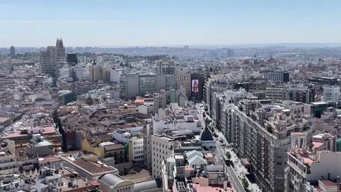 Madrid View of Gran Via from above Stock Footage 265800636