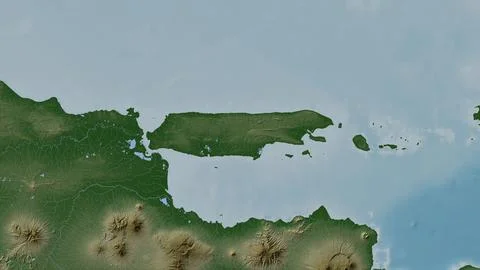 Madura Island in the Java Sea on a colored elevation map Stockillustratie