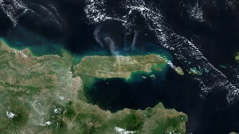 Madura Island in the Java Sea on a satellite image taken in May 8, 2018 Ilustración de archivo