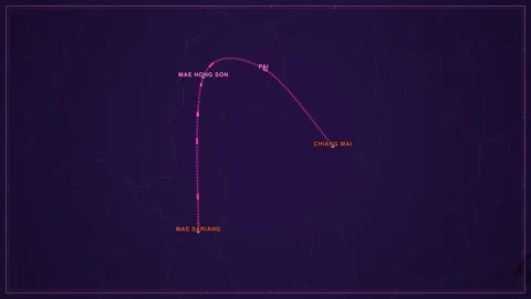 Mae Hong Son Loop travel route map animation Stockbeeldmateriaal 339904683