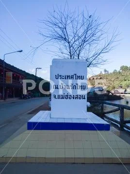 Mae Hong Son/Thailand-February 9 2019:Milestone tell tourist attractions Stock Photos