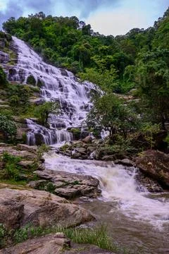 Mae Ya waterfall it beautiful most famous in Doi Inthanon National Park, Ch.. Stock Photos