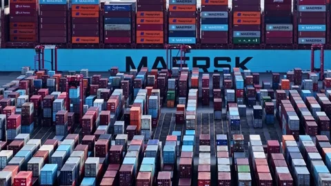 Maersk cargo ship loading containers at Bremerhaven EUROGATE container Stock Footage 344430695