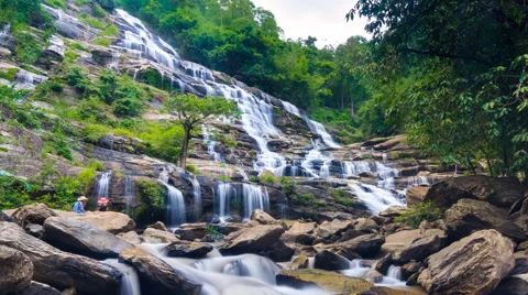 MAEYA Waterfall Famous Cascade Of Chiangmai, Thailand (zoom out) Stock Footage 45677052