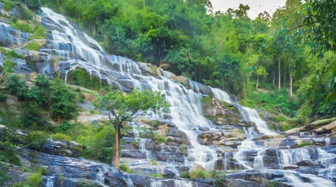 MAEYA Waterfall Famous Cascade Of Chiangmai, Thailand (pan shot) Stock Footage 45678513