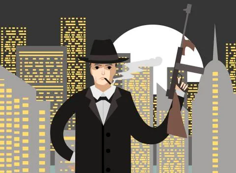 Mafia mobster with machine gun Stock-Illustration
