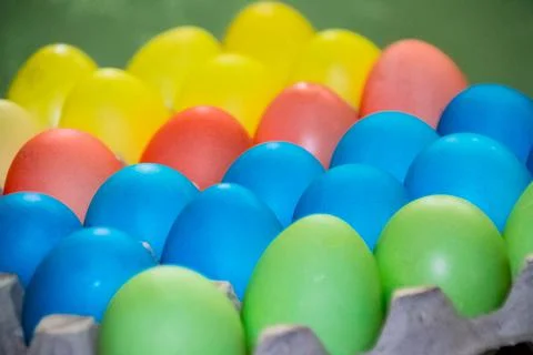 Magazine Easter colored eggs in cardboard multicolor Stock Photos