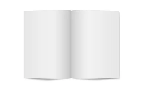 Magazine mockup on white backdrop. Opened magazine template. Vertical catalog or Stock Illustration