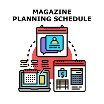 Magazine planning schedule content management concept 스톡 일러스트