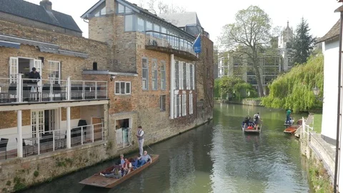 Magdalene Bridge view of the River Cam, Cambridge Stock Footage 106824543