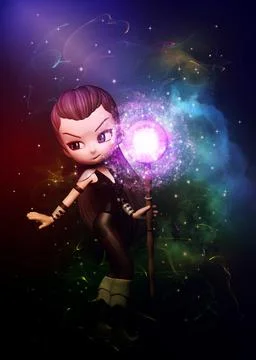 Mage girl with starry clouds Ilustração Stock