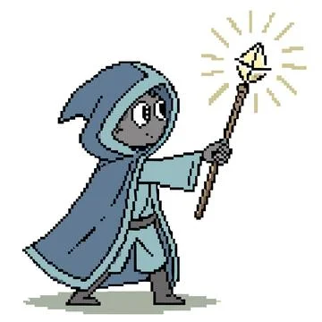 Mage Pixel Art Character 8-Bit Retro Sprite Stock Illustration