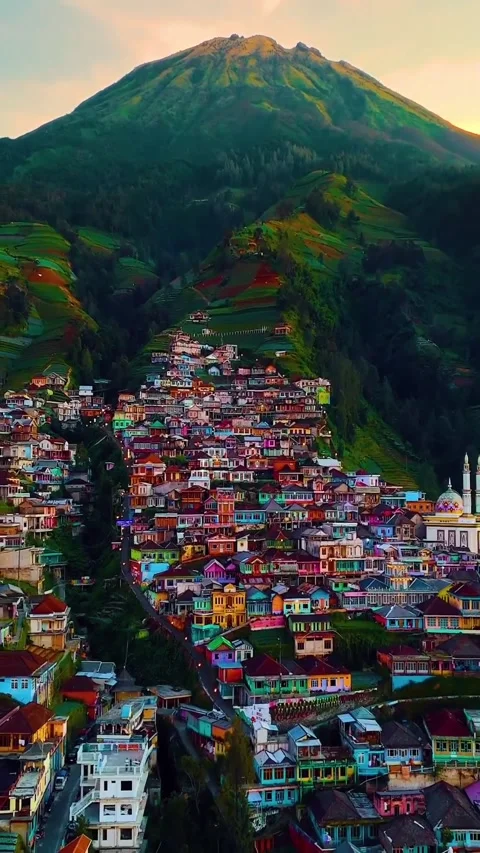 Magelang, Central Java, Indonesia, 01-15-2026, Settlements on the slopes Stock Footage 326767837