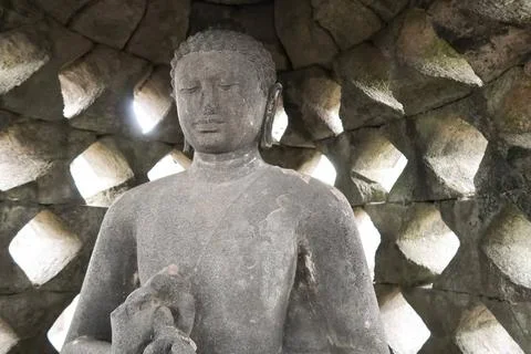 Magelang, Central Java, Indonesia, 2017, Stupa of Borobudur Stone Temple I... Stock-Fotos