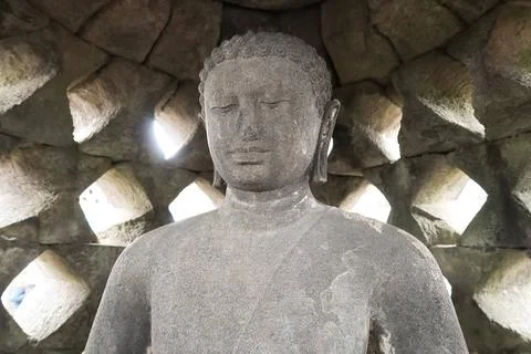 Magelang, Central Java, Indonesia, 2017, Stupa of Borobudur Stone Temple I... Stock Photos