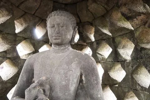 Magelang, Central Java, Indonesia, 2017, Stupa of Borobudur Stone Temple I... Stock Photos