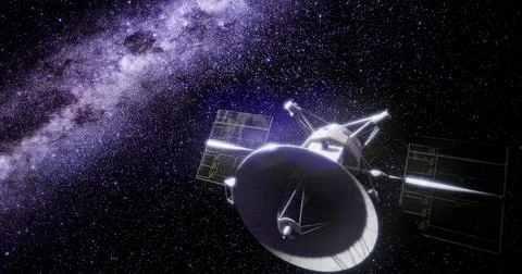 Magellan spacecraft exploring the vastness of outer space near a galaxy Stock Illustration