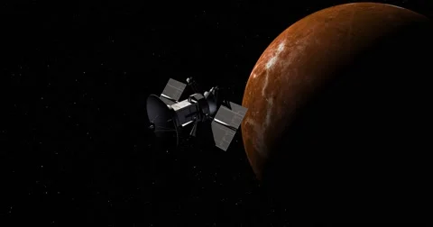 Magellan spacecraft making a close pass of Venus.  Stock Footage 61740134