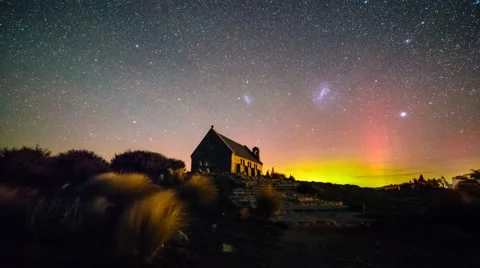 Magellani Clouds And Aurora Australis, Church Of Good Shepherd Video stock 50045677