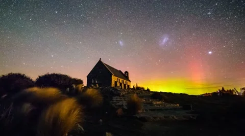 Magellani Clouds And Aurora Australis, Church Of Good Shepherd - Zoom Out Video stock 50046718