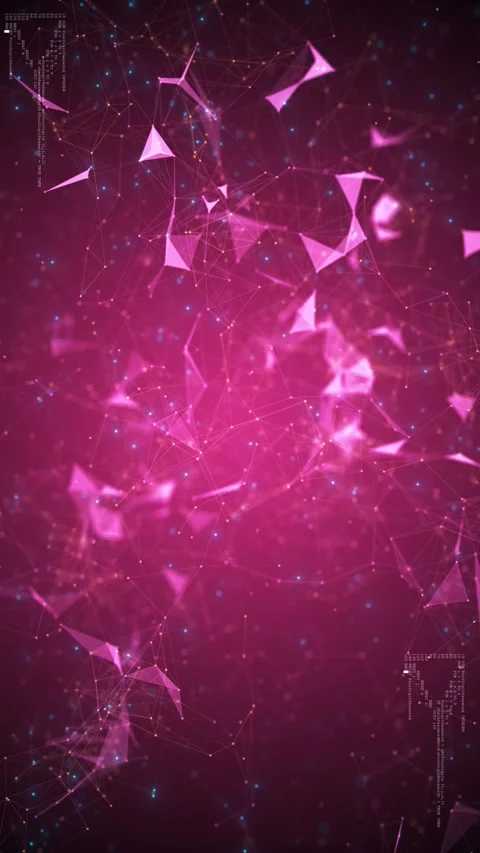 Magenta abstract plexus scene with floating triangles, network points, soft Stock Footage 334124615
