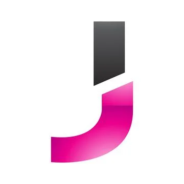Magenta and Black Glossy Split Shaped Letter J Icon Illustrazione stock