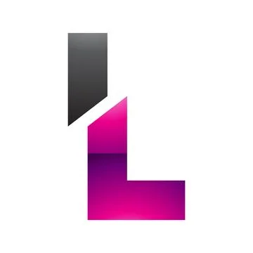 Magenta and Black Glossy Split Shaped Letter L Icon Illustrazione stock