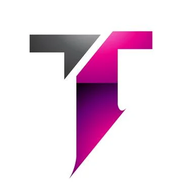 Magenta and Black Glossy Split Shaped Letter T Icon Illustrazione stock
