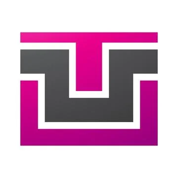 Magenta and Black Rectangle Shaped Letter U Icon Stock Illustration