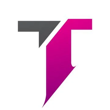 Magenta and Black Split Shaped Letter T Icon Illustrazione stock