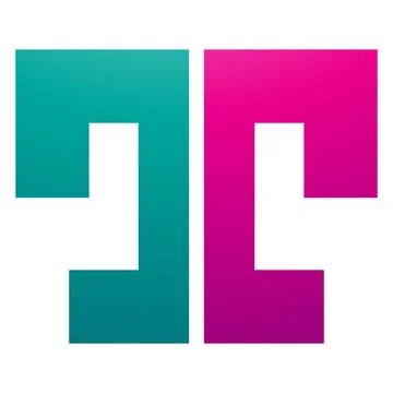 Magenta and Green Bold Split Shaped Letter T Icon Stock Illustration